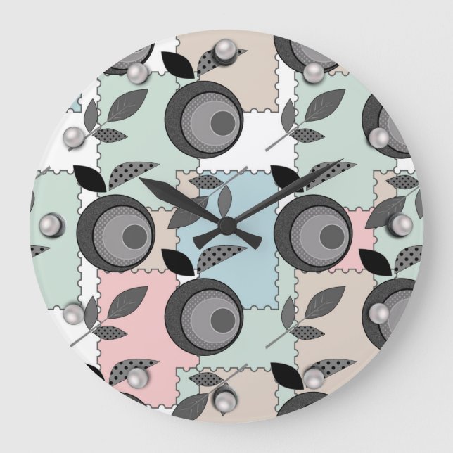 Abstract modern apple fruit patchwork geometrical large clock (Front)