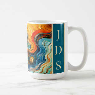 Abstract Modern Art Colour Waves Monogram Coffee Mug