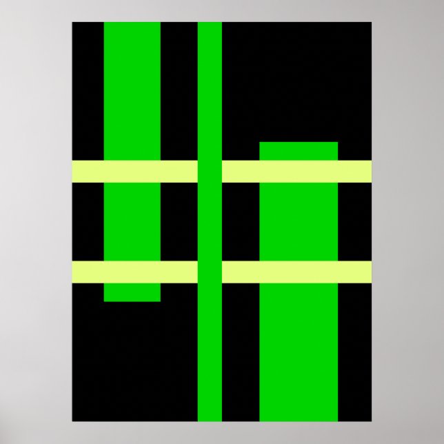 Abstract Modern Art Lines Green Yellow Black Poster (Front)