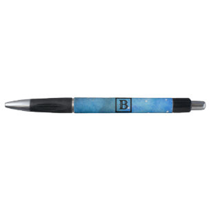 Abstract Modern Art Monogram Blue Black Watercolor Pen