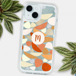 Abstract Modern Art Monogram iPhone 15 Case<br><div class="desc">Abstract modern geometric art in blush pink,  orange and duck egg blue.  Organic shapes are scattered over the surface of this textured painting. Customize with your own monogram initial.</div>
