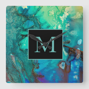 Abstract Modern Art Monogram  Shadows of Blue Square Wall Clock