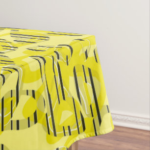 Abstract modern art striped yellow white black dec tablecloth