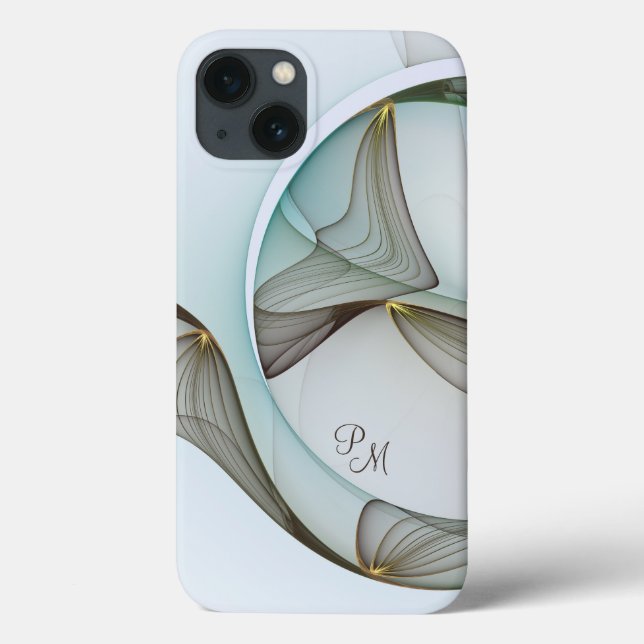 Abstract Modern Art Turquoise Brown Gold Initials Case-Mate iPhone Case (Back)