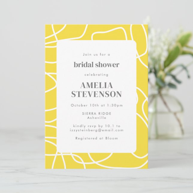 Abstract Modern Art Yellow Custom Bridal Shower Invitation (Standing Front)