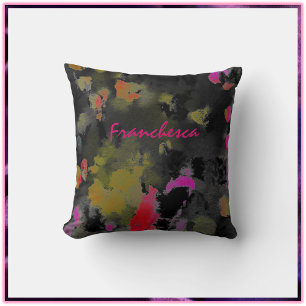 Abstract Modern Artistic Black Pink and Gold  Throw Pillow