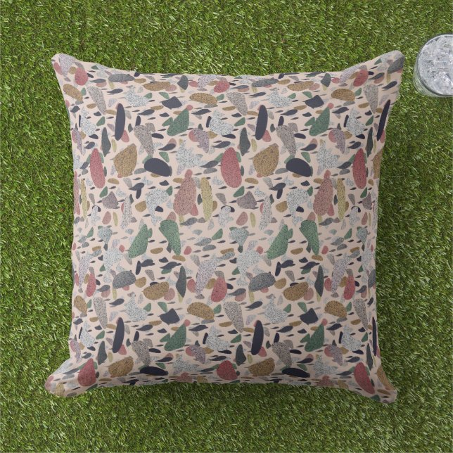 Abstract Modern Artistic Terrazzo Style Pattern Outdoor Pillow (Grass)