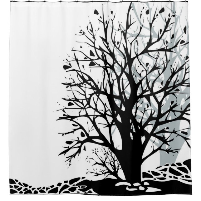 Abstract modern black tree silhouette shadow white (Front)