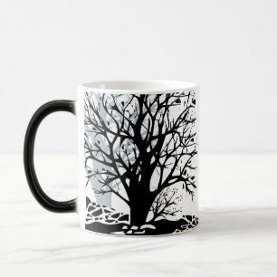 Abstract modern black tree silhouette shadow white magic mug