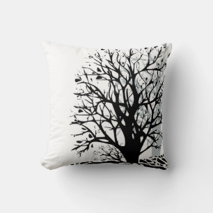Abstract modern black tree silhouette shadow white throw pillow