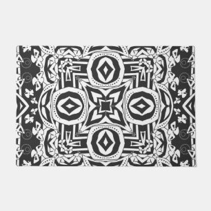 Abstract modern black white ornament decor mosaic doormat