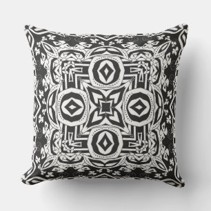 Abstract modern black white ornament decor mosaic throw pillow