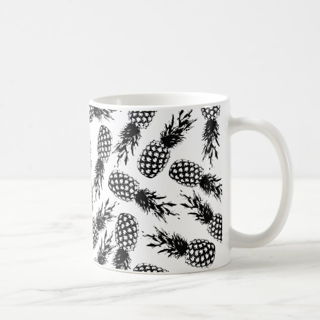 Abstract modern black white pineapple pattern coffee mug (Right)