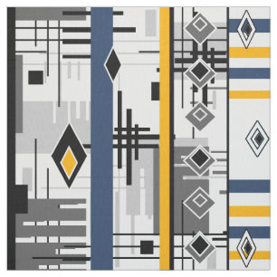 Abstract modern black white yellow ornament geomet fabric