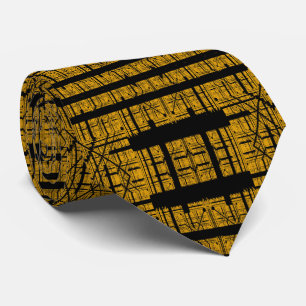 Abstract Modern Black Yellow Geometric Fractal Art Tie