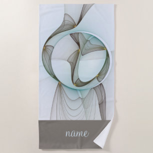 Abstract Modern Blue Brown Gold Elegance with Name Beach Towel