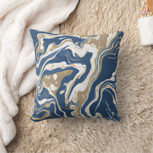 Abstract Modern Blue Brown Marble Pattern Throw Pillow