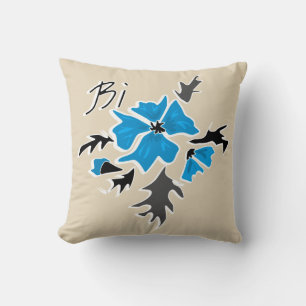 Abstract modern blue flower grey black leaves prin throw pillow