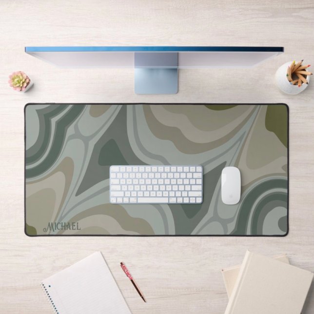 Abstract Modern Blue Trendy Name Cool Desk Mat (Creator Uploaded)