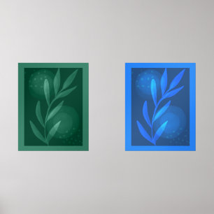 Abstract Modern Botanical Leaves Blue And Green 