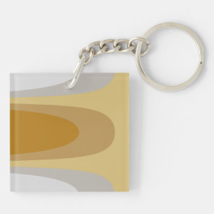 Abstract Modern Brown Yellow, Grey Geometric Art Keychain
