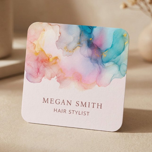 Abstract Modern Chic Alcohol Ink Square Business Card (Creator Uploaded)