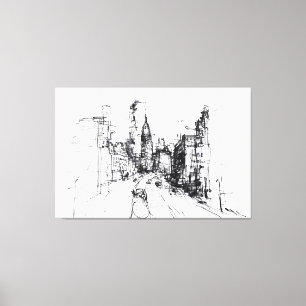 Abstract Modern Cityscape Sketch - Premium Canvas Print