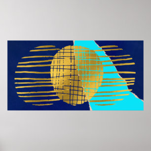 Abstract Modern Collage Blue Gold Poster Print