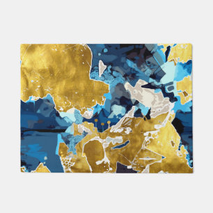 Abstract, modern, collage, gold, navy blue doormat