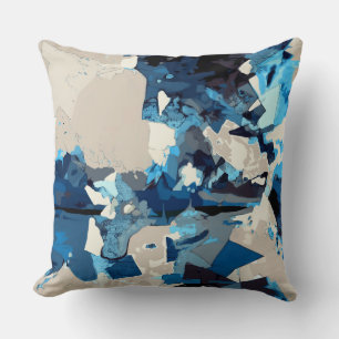 Abstract, modern, collage, navy blue, teal, beige throw pillow
