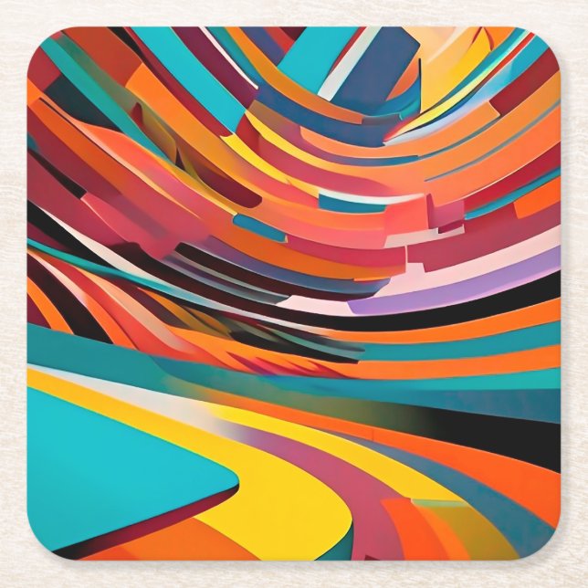 Abstract Modern Colourful Bright Pattern Bold Art Square Paper Coaster (Front)