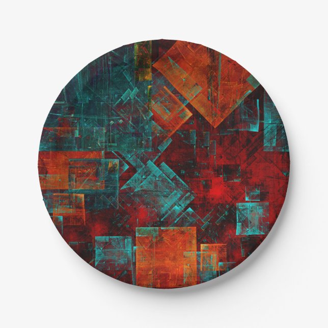 Abstract Modern Colourful Cool Artistic Pattern Paper Plate (Front)