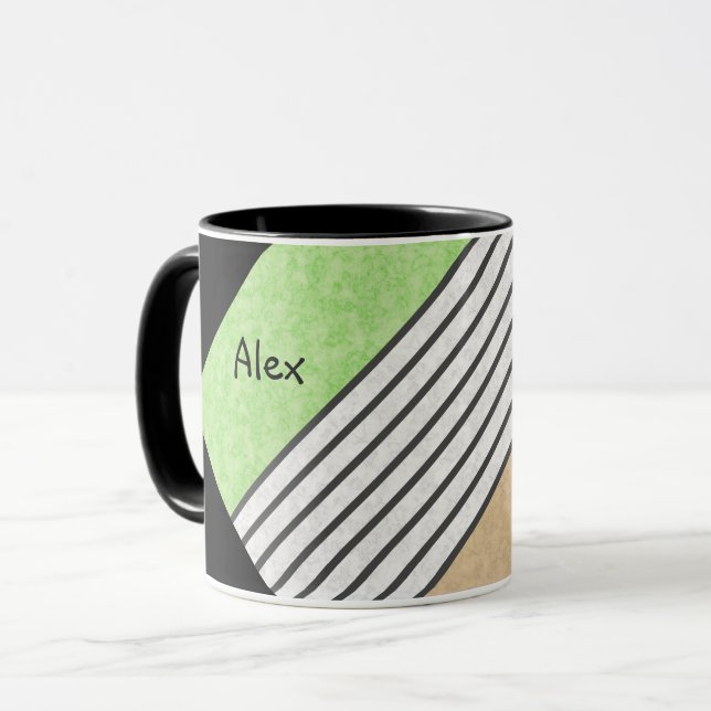 Abstract modern colours beige mint green white bla mug (Front Left)