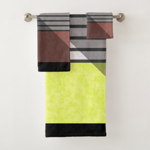Abstract modern colours brown yellow lemon white b bath towel set