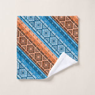 Abstract modern decor ornamental geometrical patch bath towel set