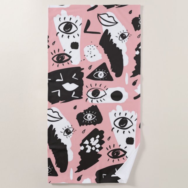 Abstract Modern Eye & Lips Pattern Beach Towel (Front)