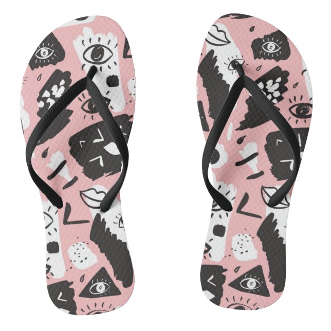Abstract Modern Eye & Lips Pattern Flip Flops (Footbed)