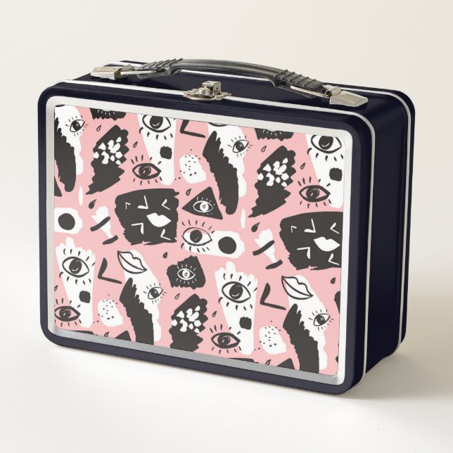 Abstract Modern Eye & Lips Pattern Metal Lunch Box (Front)