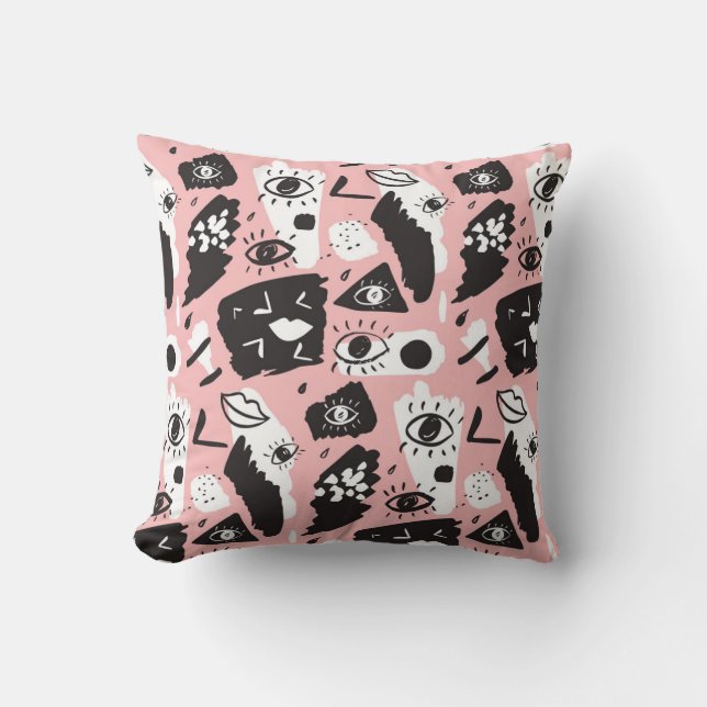Abstract Modern Eye & Lips Pattern Throw Pillow (Front)