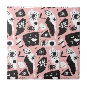 Abstract Modern Eye & Lips Pattern Tile