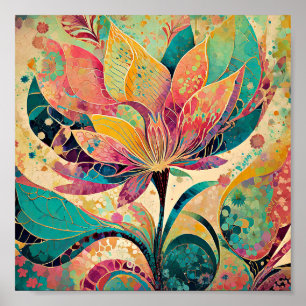 Abstract modern floral art poster