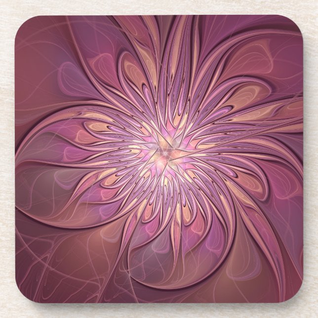Abstract Modern Floral Fractal Art Berry Colors Coaster (Front)