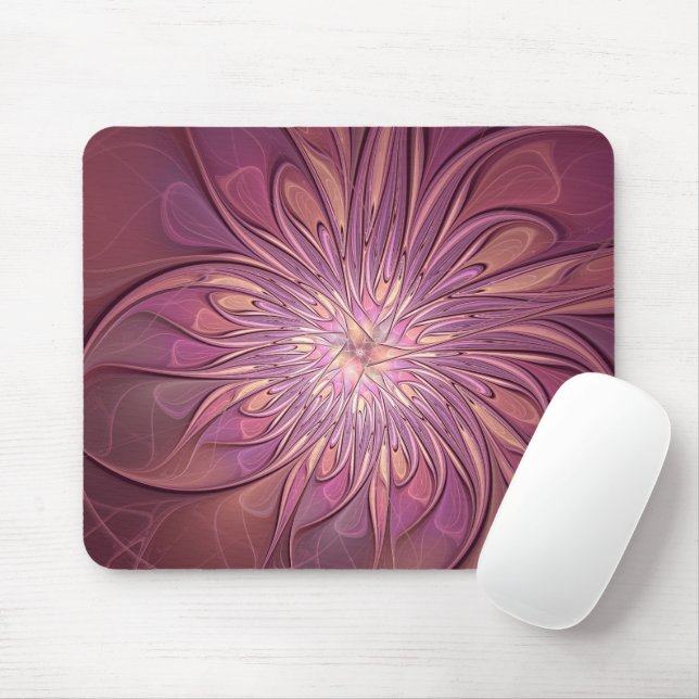 Abstract Modern Floral Fractal Art Berry Colors Mouse Pad (With Mouse)