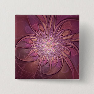 Abstract Modern Floral Fractal Art Berry Colours 2 Inch Square Button