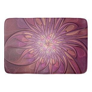 Abstract Modern Floral Fractal Art Berry Colours Bath Mat