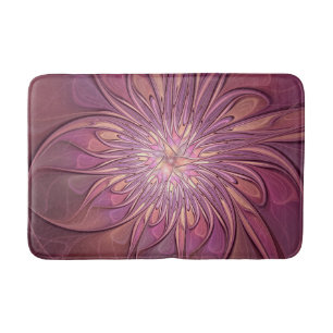 Abstract Modern Floral Fractal Art Berry Colours Bath Mat