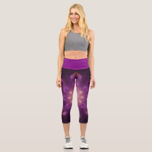 Abstract Modern Floral Fractal Art Berry Colours Capri Leggings