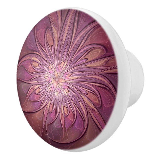 Abstract Modern Floral Fractal Art Berry Colours Ceramic Knob (Right)