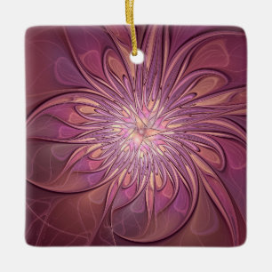 Abstract Modern Floral Fractal Art Berry Colours Ceramic Ornament