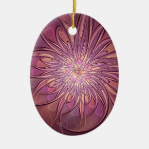 Abstract Modern Floral Fractal Art Berry Colours Ceramic Ornament